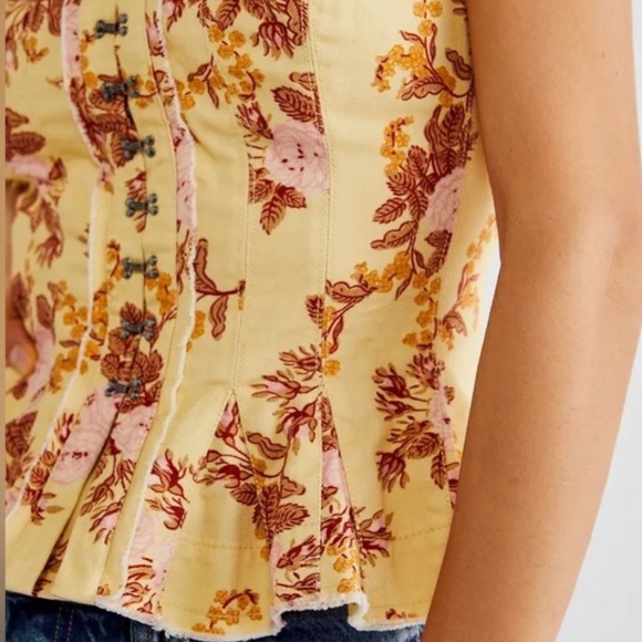 $78 Free People S Lights Out Corset Hook Top Ruffle Edge Strapless Floral - Picture 3 of 3